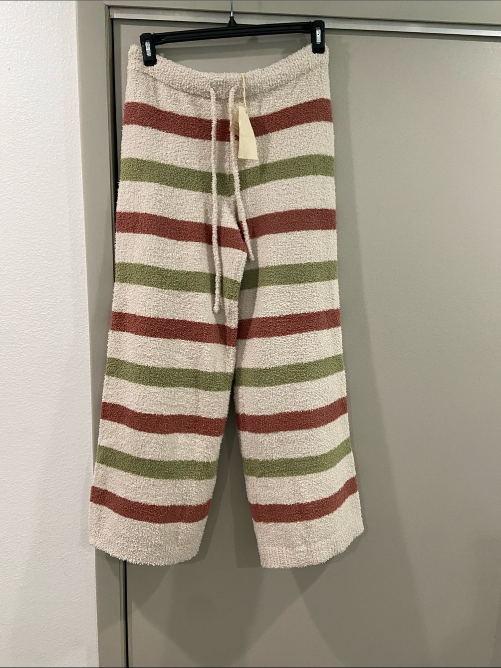 Hem & Thread Cream Stripe Lounge Pants with Olive & Rust Stripes